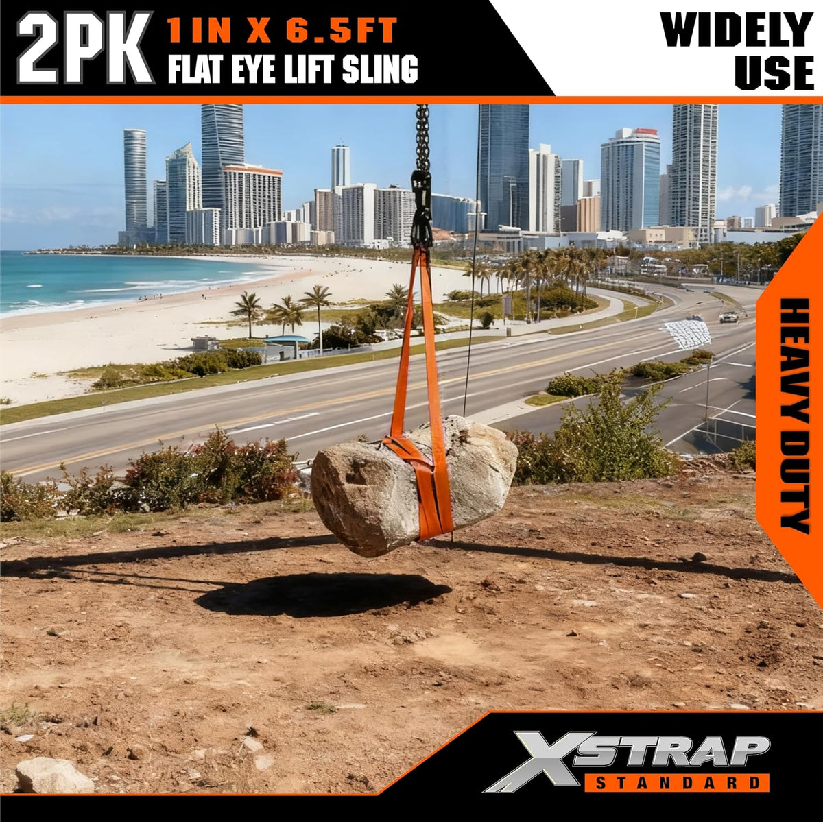 XS16097-2PK 1"x6.5ft Lifting Sling Straps 2000 lb Vertical Capacity 1600 lbs Choker / 4000 lbs Basket Capacity, 5:1 Safety Factor Polyester Web Slings for Rigging, Hoist, Tree Stump Removal