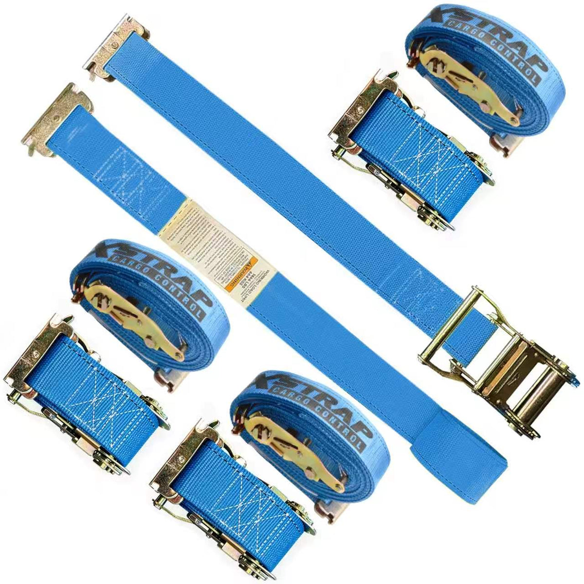 4PK 2" x 20' E-Track Heavy Duty Ratchet Tie Down Straps, 4,400lbs Break Strength (Blue) 63435