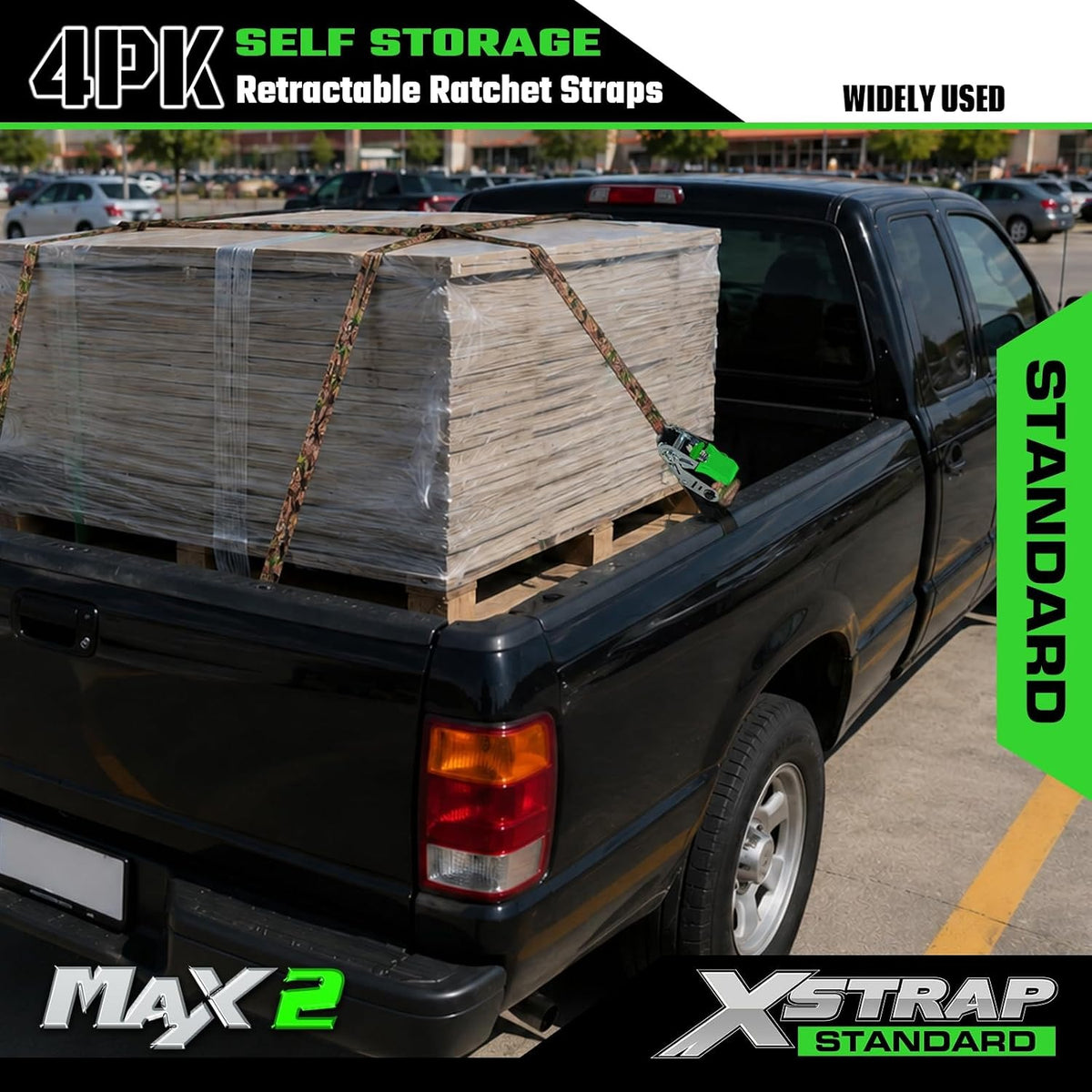 X61167 4-Pack 1" x 15ft Self-Storing Ratchet Tie Down Straps, Camo 1500 lbs Break Strength Hand Crank Cargo Straps with S Hooks for Truck Trailer Pickups Motorcycle Van ATV UTV