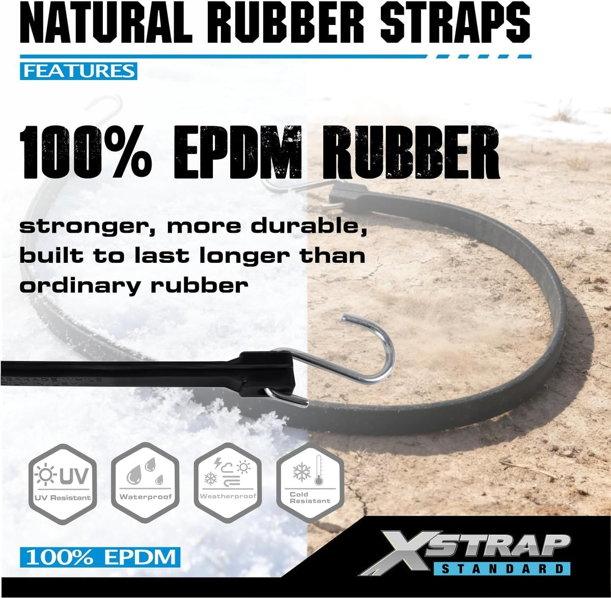 XS35004-1  31" 100% EPDM Bungee Cords 20PK Natural Rubber Tarp Straps Heavy Duty Weatherproof Elastic Tie Downs with Metal Crimped S Hooks for Securing Camping, Canvases, Cargo, Flatbed Trailers