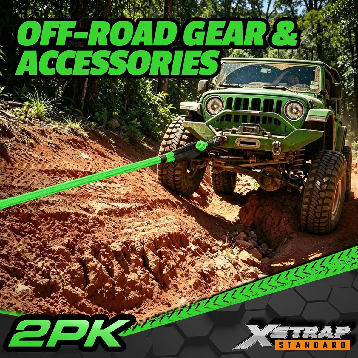 XS16094-Green Soft Shackle 2 Pack - 1/2” x 22” 46000 Lbs Tow Recovery, Synthetic Shackle Rope, Heavy Duty Recovery Gear for Towing, Winch, Jeep, ATV, UTV, Truck, Off-Road (Green)
