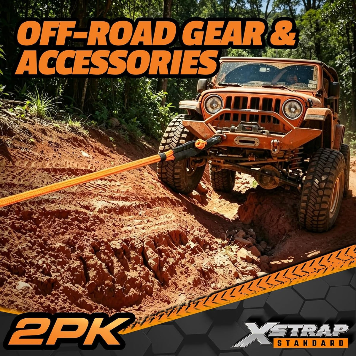 XS16094-Orange Soft Shackle 2 Pack - 1/2” x 22” 46000 Lbs Tow Recovery, Synthetic Shackle Rope, Heavy Duty Recovery Gear for Towing, Winch, Jeep, ATV, UTV, Truck, Off-Road (Orange)