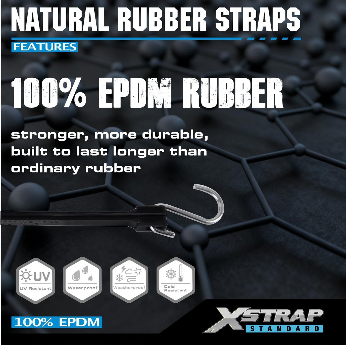 XS35004-1  31" 100% EPDM Bungee Cords 20PK Natural Rubber Tarp Straps Heavy Duty Weatherproof Elastic Tie Downs with Metal Crimped S Hooks for Securing Camping, Canvases, Cargo, Flatbed Trailers
