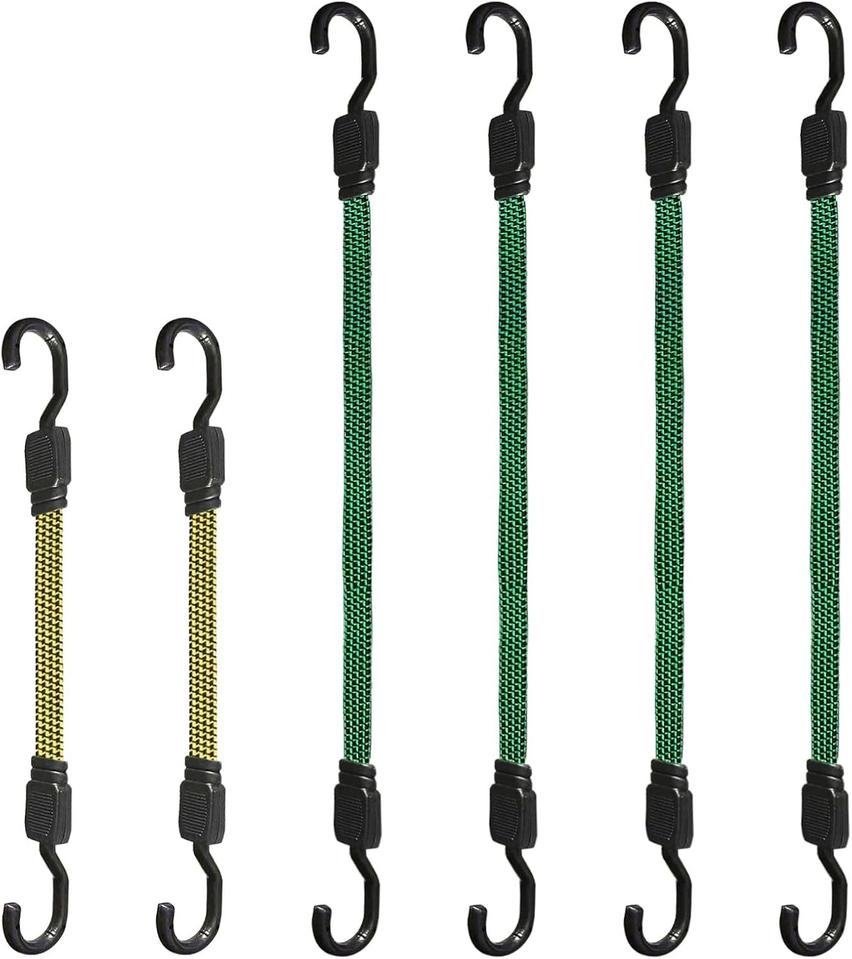 XS16042 6PCS Flat Bungee Cord with Hooks Elastic Straps Heavy Duty Army Green Bungee Straps for Bike Rack, Cargo, Luggage, Camping, Trunk Cargo and Outdoor Gear Securing