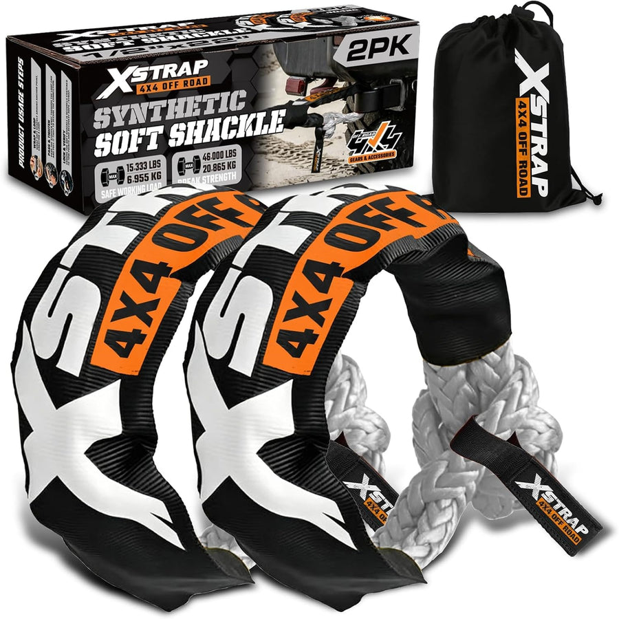 XS16094-Grey Soft Shackle 2 Pack - 1/2” x 22” 46000 Lbs Tow Recovery, Synthetic Shackle Rope, Heavy Duty Recovery Gear for Towing, Winch, Jeep, ATV, UTV, Truck, Off-Road (Grey)