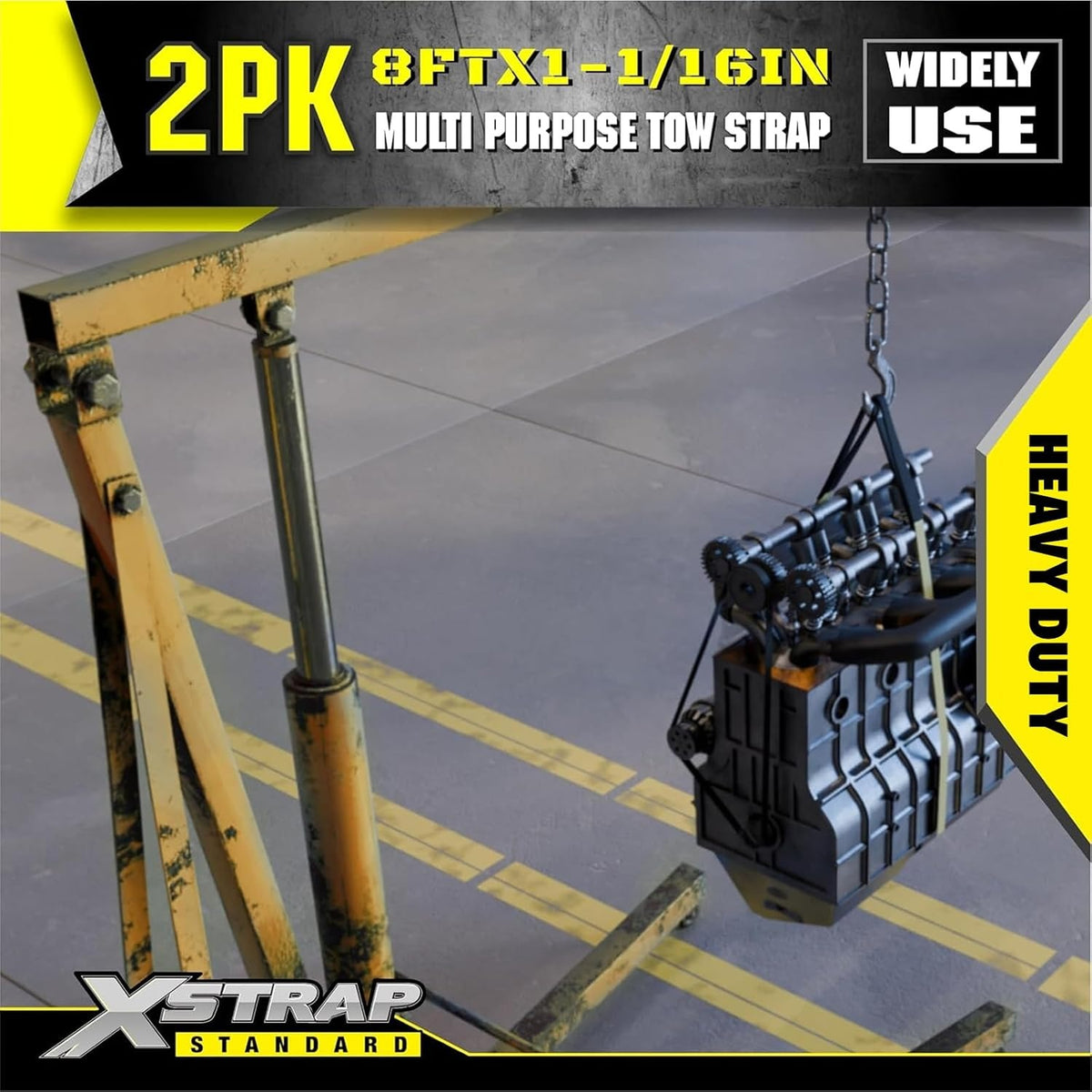 XS16018 2PK 1"x8' Lift Sling Straps Wear Guard End Heavy Duty Strap 4,000 lbs Break Strength Lifting Straps with 2 Reinforced Loops for Tree Saver Lifting Furniture Appliances Machine, hoisting