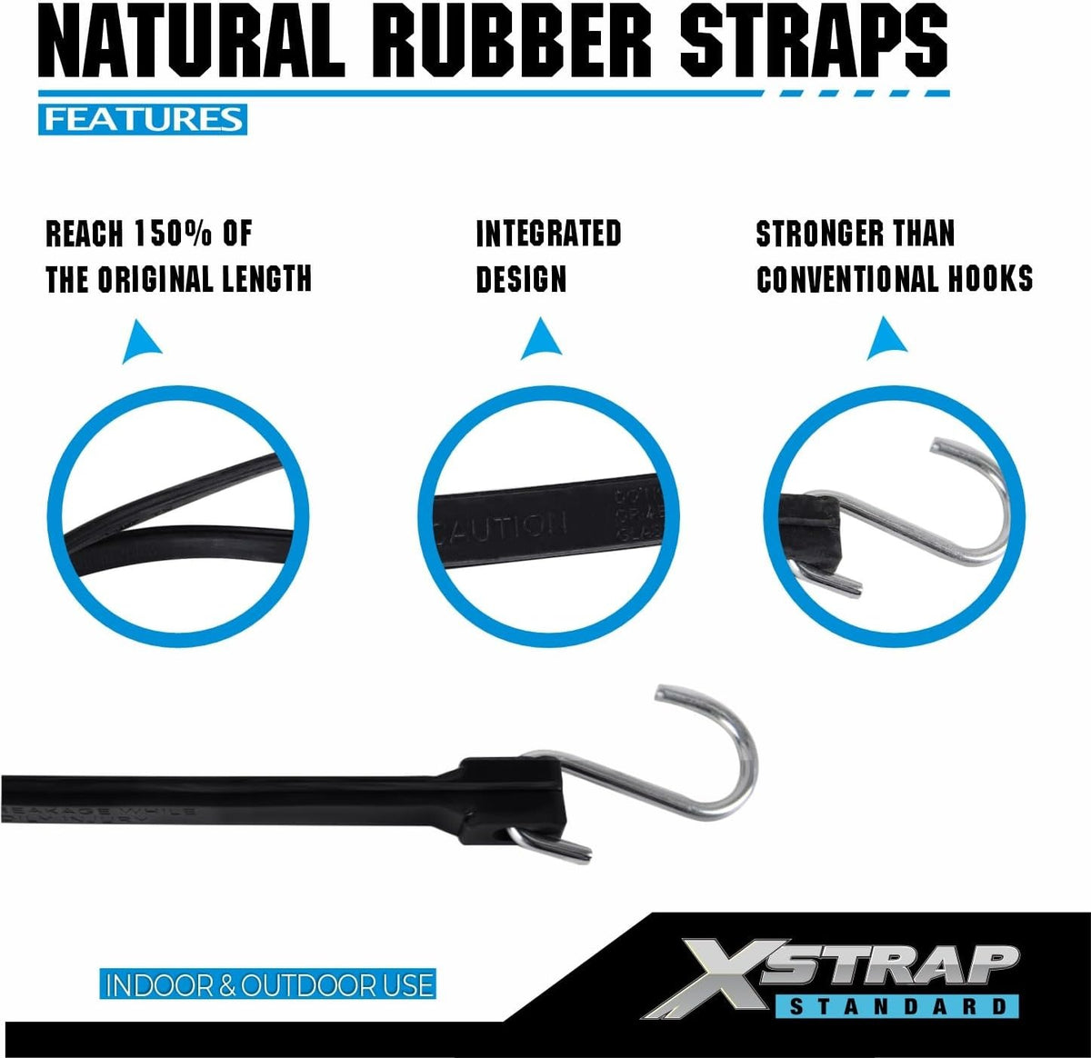 XS35004-1  31" 100% EPDM Bungee Cords 20PK Natural Rubber Tarp Straps Heavy Duty Weatherproof Elastic Tie Downs with Metal Crimped S Hooks for Securing Camping, Canvases, Cargo, Flatbed Trailers