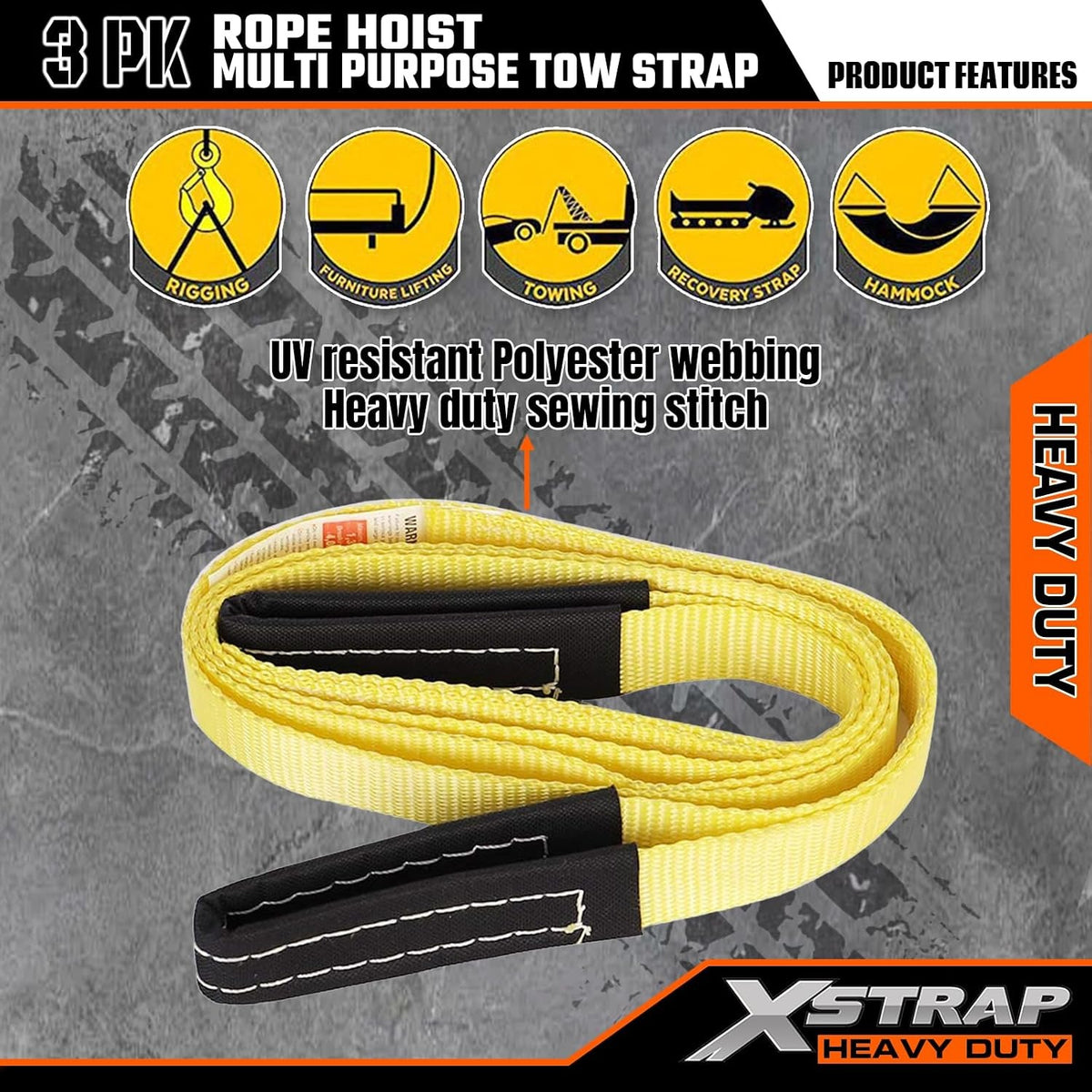 AHLT0002-Black 65FT Rope Hoist 4000Lbs Break w/2PK 8FT Lift Sling Black 4000Lbs Break Strength, Rust-proof block & tackle hoist, UV-resistant polyester sling, safety hooks, for garage & hunting