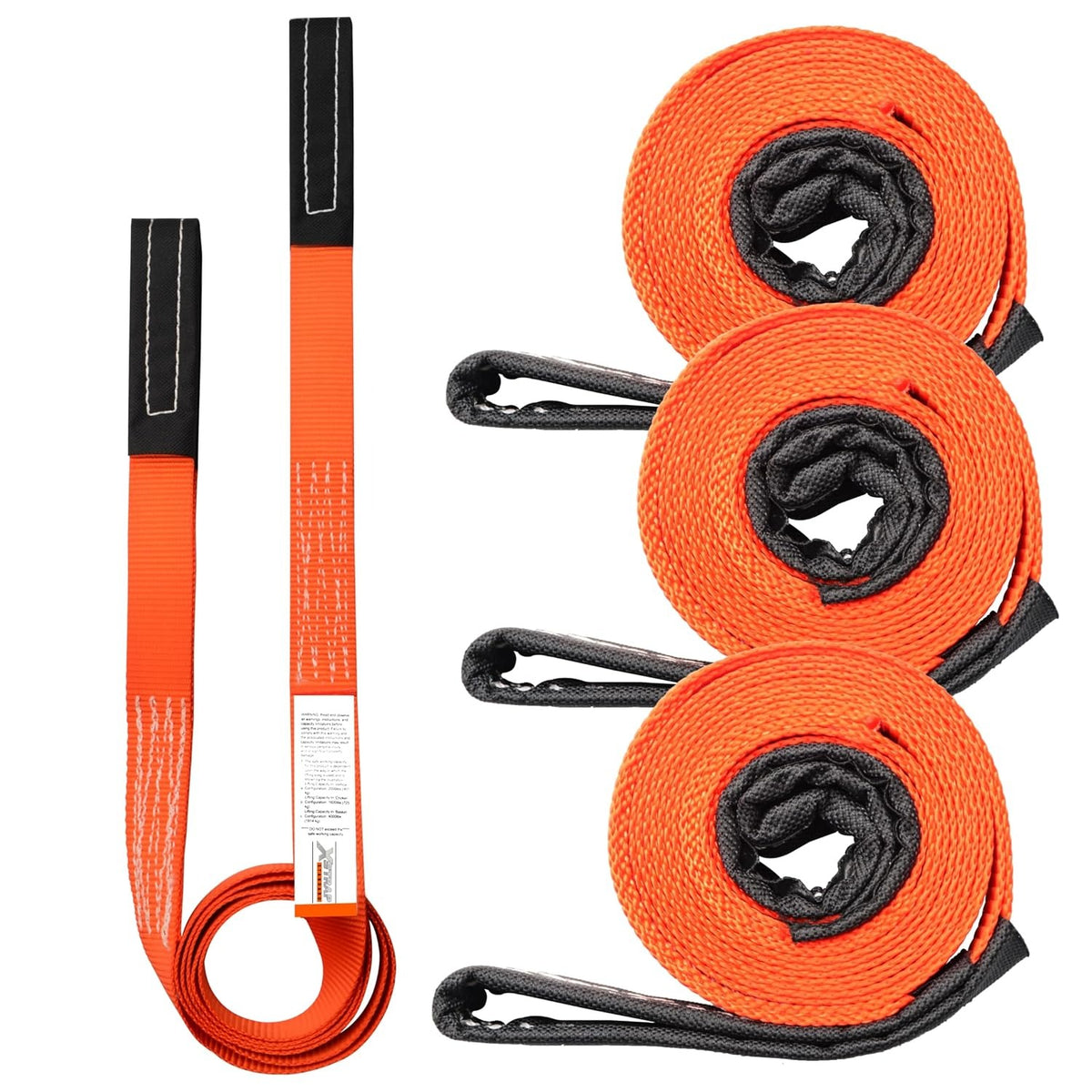 XS16097-4PK 1"x6.5ft Lifting Sling Straps 2000 lb Vertical Capacity 1600 lbs Choker / 4000 lbs Basket Capacity, 5:1 Safety Factor Polyester Web Slings for Rigging, Hoist, Tree Stump Removal