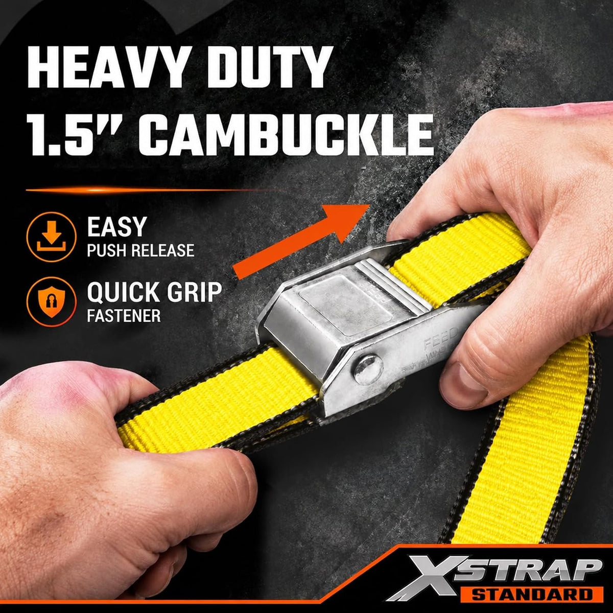 XS16008-Yellow 2-PK Motorcycle Straps Cambuckle Tie Down 1.5" X8FT, Yellow 3000lb Break Strength Heavy-Duty Handlebar Straps, Safety S-Hooks & Soft Loops for Dirt Bike, ATV, Boat and Kayak