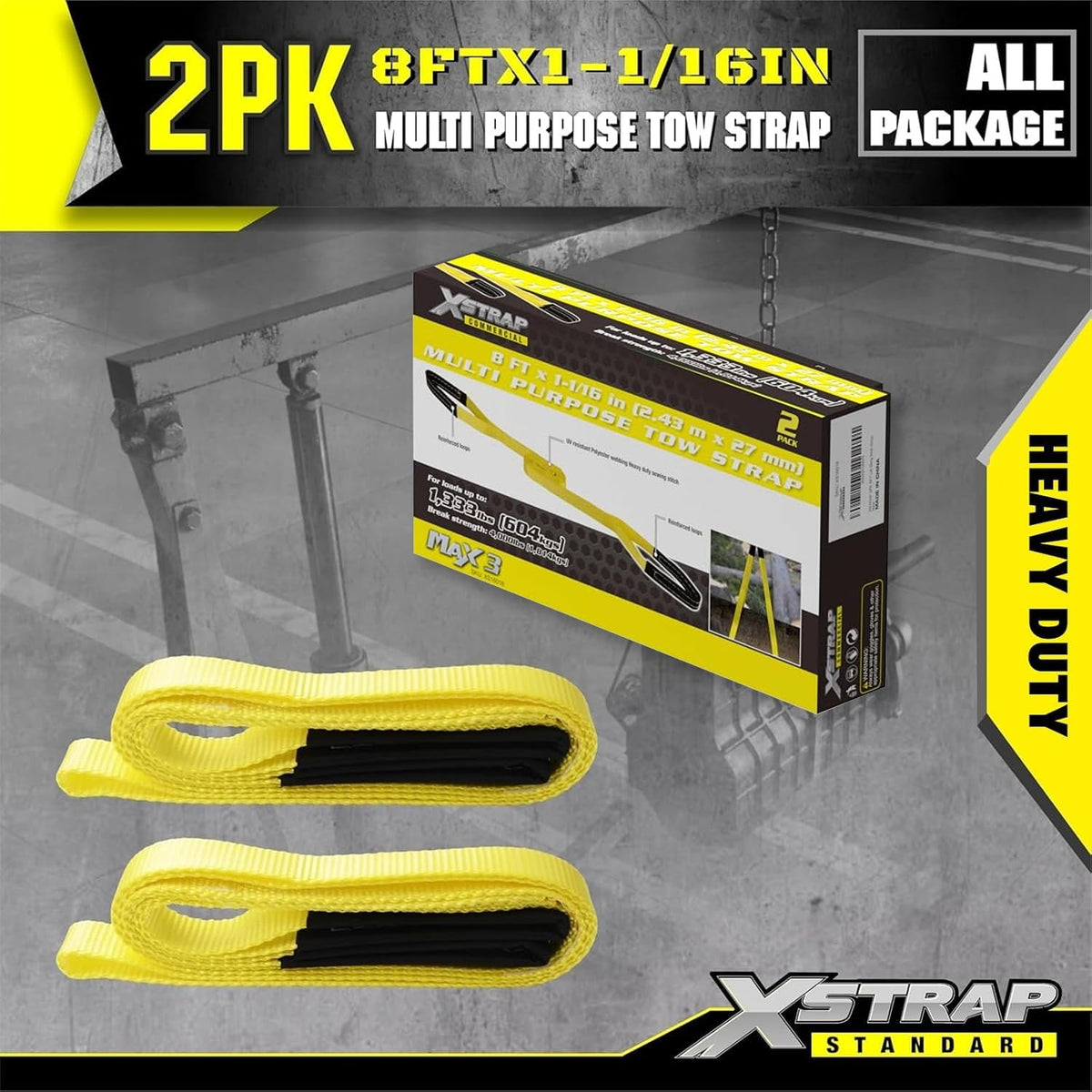 XS16018 2PK 1"x8' Lift Sling Straps Wear Guard End Heavy Duty Strap 4,000 lbs Break Strength Lifting Straps with 2 Reinforced Loops for Tree Saver Lifting Furniture Appliances Machine, hoisting