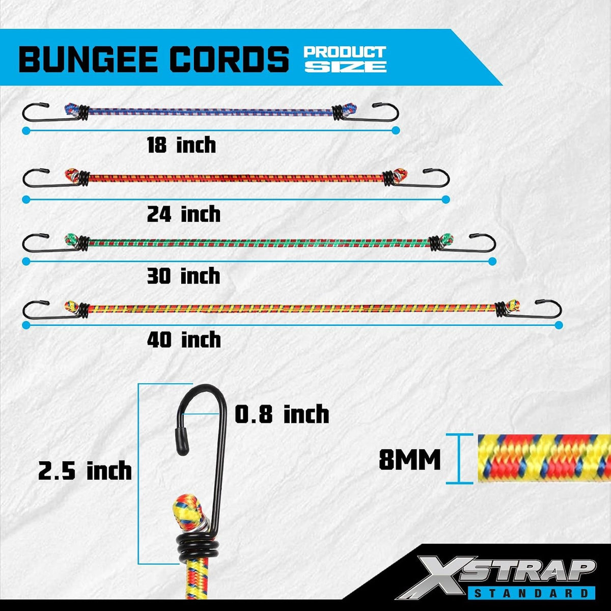 14-Pcs Premium Bungee Cords with Hooks 18", 24", 30", 40" Outdoor Bungee Straps Assortment XS16035