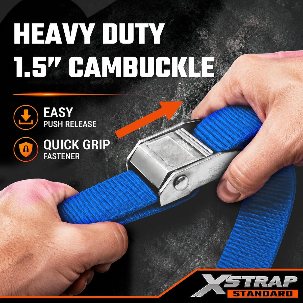 XS16008-Blue 2-PK Motorcycle Straps Cambuckle Tie Down 1.5" X 8FT, Blue 3000lb Break Strength Heavy-Duty Handlebar Straps, Safety S-Hooks & Soft Loops for Dirt Bike, ATV, Boat and Kayak