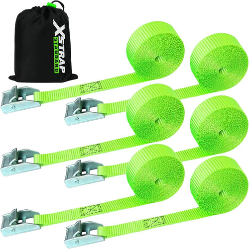 XS16006-Green 6PK 8FT Cam Buckle Lashing Straps, Cargo Tie-Down Straps 1000 lb Break Strength 1-inch Powersports Tie Down with Carry Bag for Securing Luggage Motorcycles Trailer Rack Kayak, Green