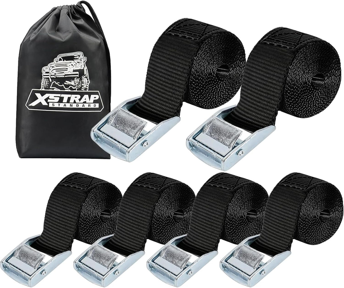 16006 6PK 8FT Cam Buckle Lashing Straps, Cargo Tie-Down Straps 1000 lb Break Strength 1-inch Powersports Tie Down with Carry Bag for Securing Luggage Motorcycles Trailer Rack Kayak, Green