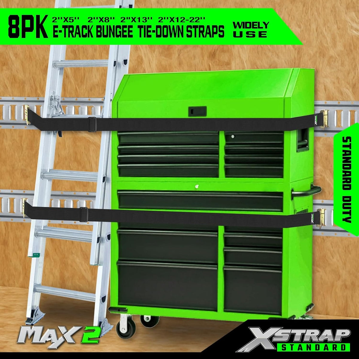 8 Pack E-Track Bungee Tie-Down Straps, Securing Straps Kit 5", 8", 12"-22", 13" Black Adjustable E-Track Straps, Secure Tools/Cargo to Trailer Walls, Trucks, Vans, Garages, Warehouses X63418