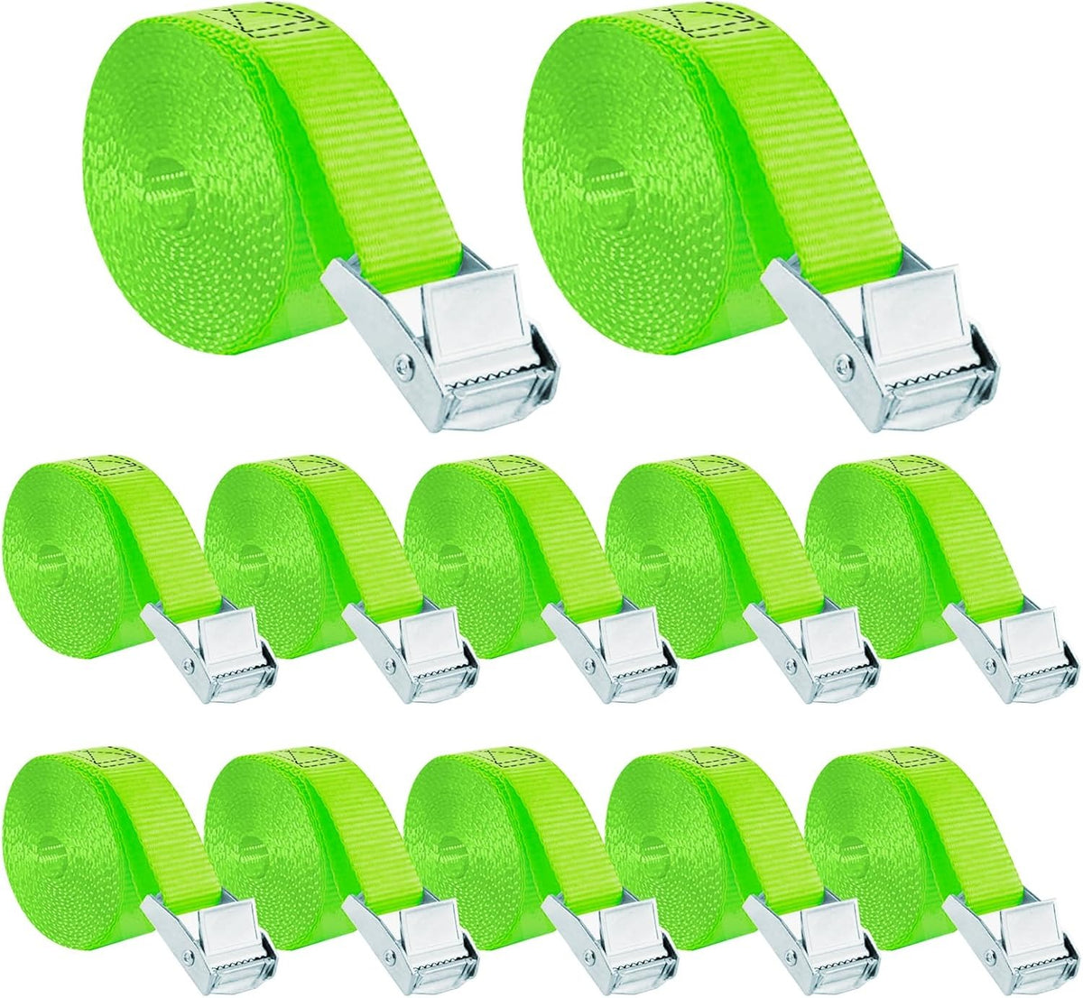 XS61095 Cambuckle Tie Down Strap 12-PK 1" x12' Cargo Lashing Straps 1000 lb Break Strength 1-inch Powersports Tie Down with Carry Bag for Securing Luggage Motorcycles Trailer Rack Kayak, Green