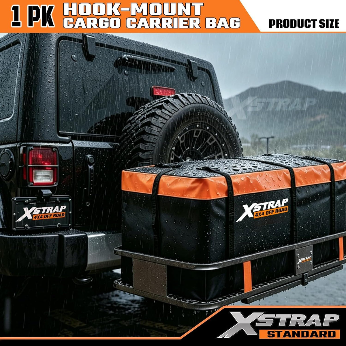 X44036 Hitch Cargo Carrier Bag 20 Cu Ft Waterproof Travel Bag 100% Waterproof Soft Shell Fabric 6 Reinforced Straps Solid Buckles Reflective Strip Universal Fit All Vehicle Hitch Baskets