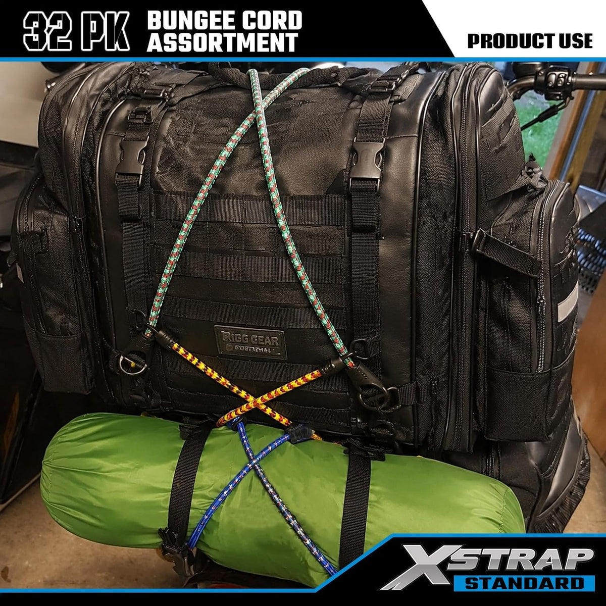 X64072 Heavy Duty 32-Piece Premium Bungee Cords Assortment, Multi-Size Elastic Cords with Hooks, Balls & Tarp Clips, Portable Bag for Camping, RV, Moving and Cargo Luggage