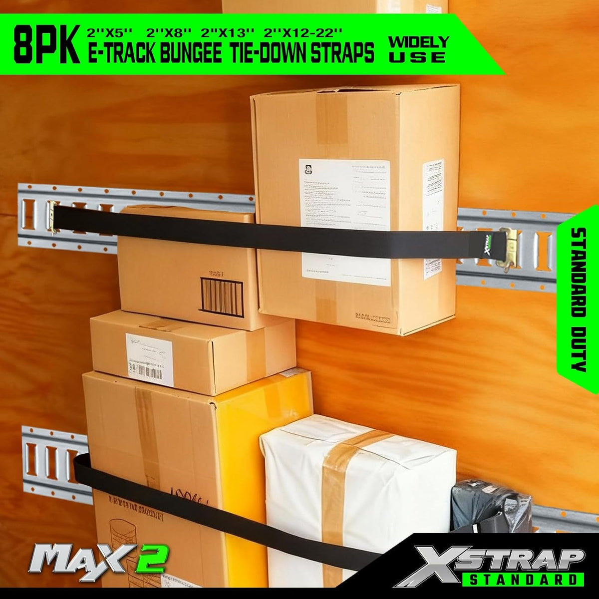 8 Pack E-Track Bungee Tie-Down Straps, Securing Straps Kit 5", 8", 12"-22", 13" Black Adjustable E-Track Straps, Secure Tools/Cargo to Trailer Walls, Trucks, Vans, Garages, Warehouses X63418