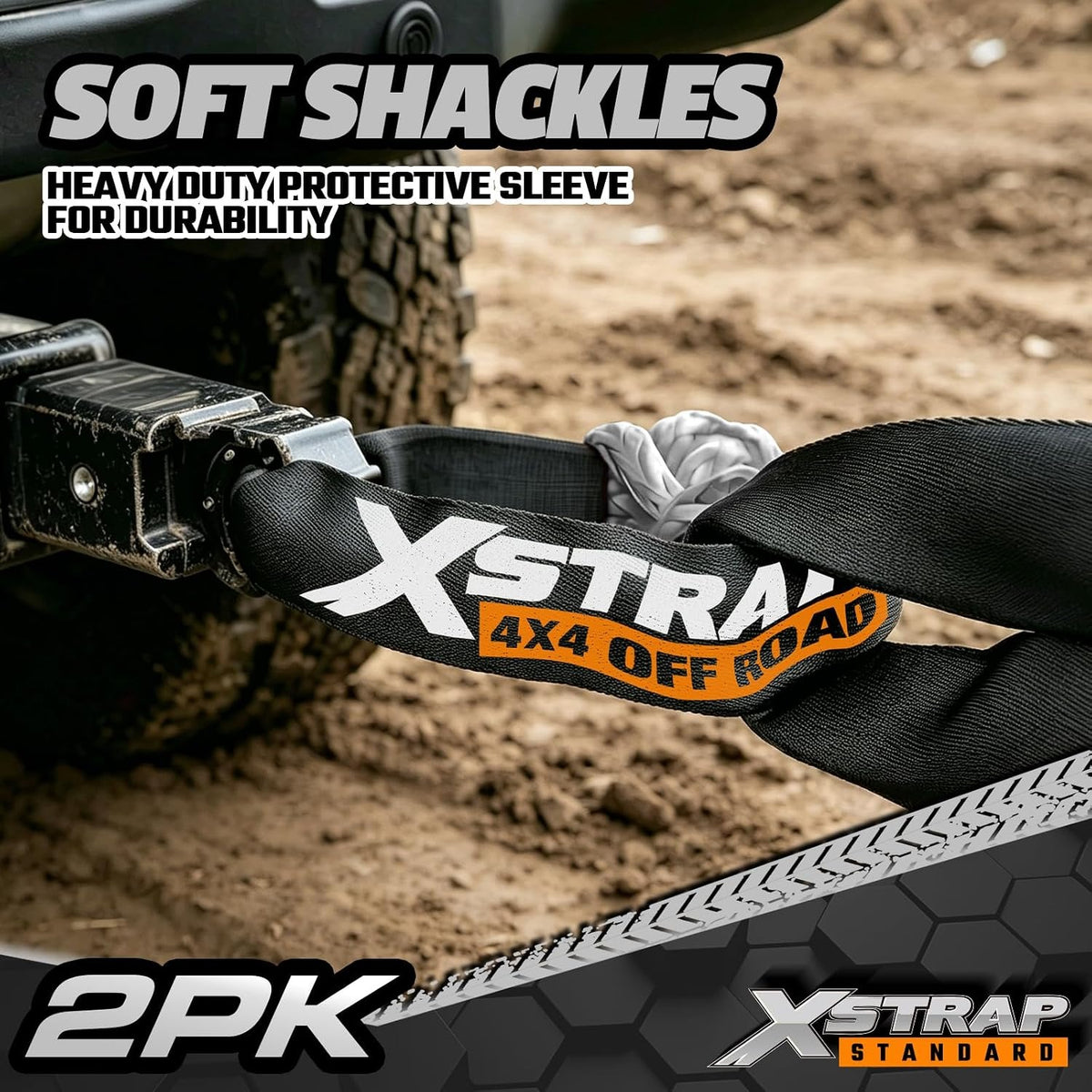 XS16094-Grey Soft Shackle 2 Pack - 1/2” x 22” 46000 Lbs Tow Recovery, Synthetic Shackle Rope, Heavy Duty Recovery Gear for Towing, Winch, Jeep, ATV, UTV, Truck, Off-Road (Grey)