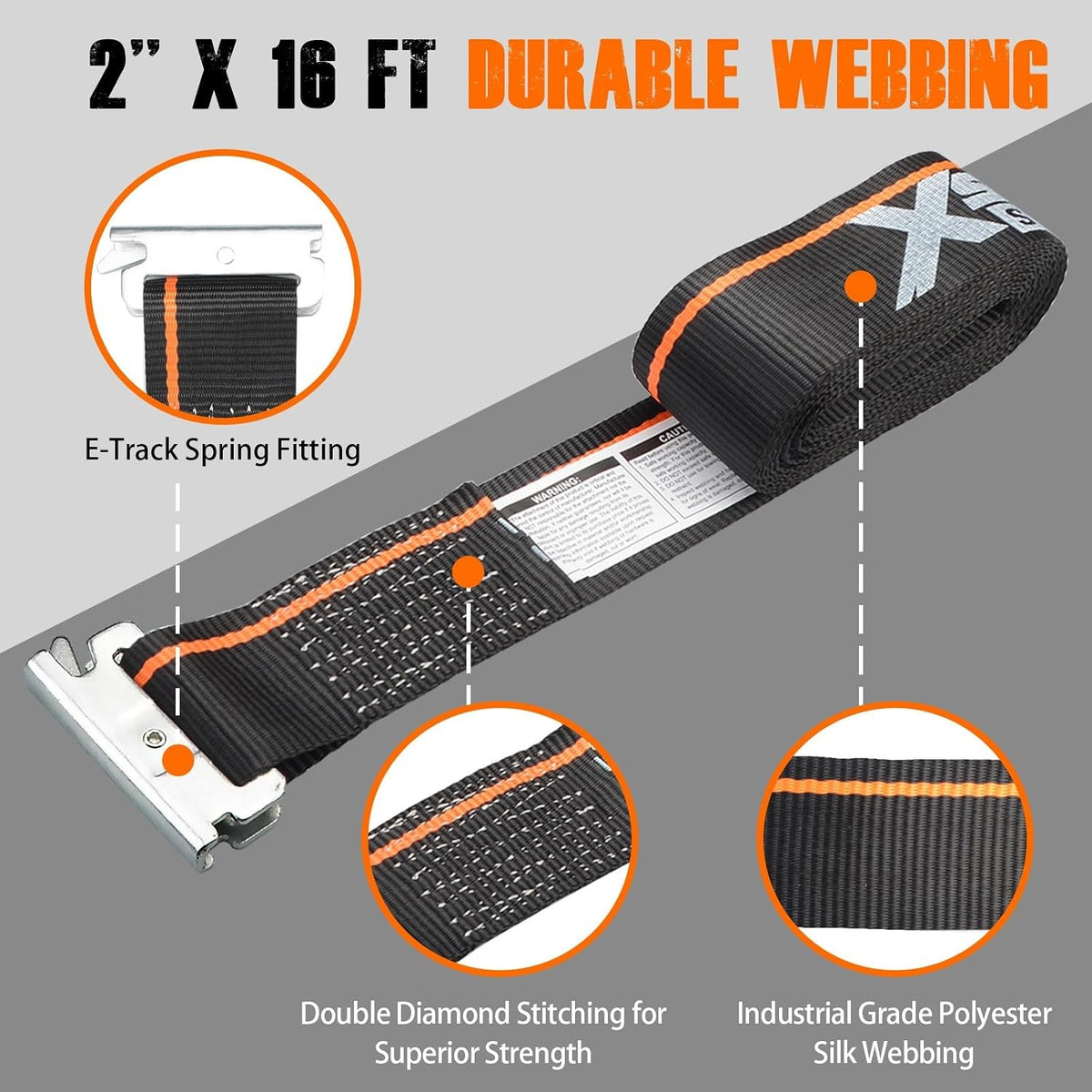 XS16091 4 Pack E-Track Ratchet Straps 2" x16' Tie Down Straps 4,400lb Break Strength Over-The-Tire 4 Ratchet Straps with 8 Steel Wheel Chocks