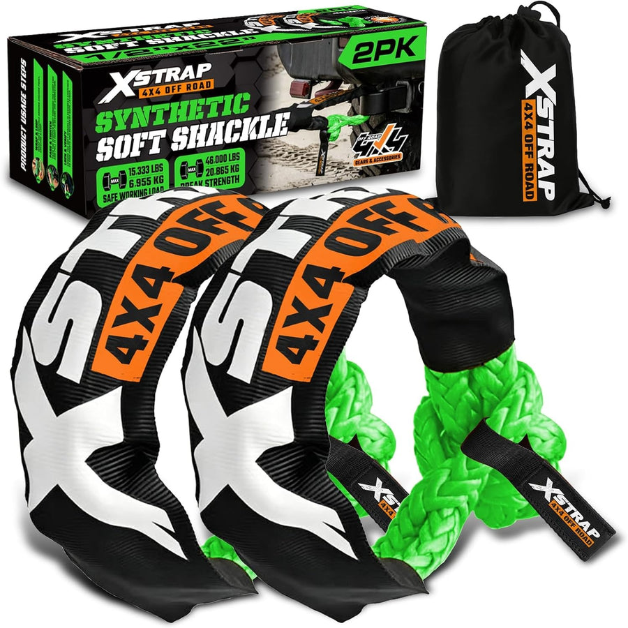 XS16094-Green Soft Shackle 2 Pack - 1/2” x 22” 46000 Lbs Tow Recovery, Synthetic Shackle Rope, Heavy Duty Recovery Gear for Towing, Winch, Jeep, ATV, UTV, Truck, Off-Road (Green)