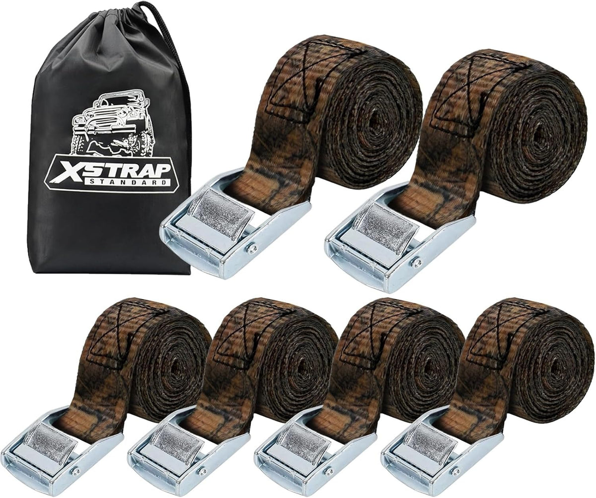 XS16006-Camouflage2 6PK 8FT Cam Buckle Lashing Straps, Cargo Tie-Down Straps 1000 lb Break Strength 1-inch Powersports Tie Down with Carry Bag for Securing Luggage Motorcycles Trailer Rack Kayak, Green