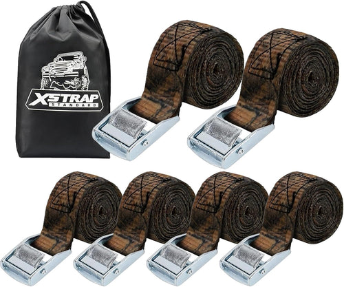 XS16006-Camouflage2 6PK 8FT Cam Buckle Lashing Straps, Cargo Tie-Down Straps 1000 lb Break Strength 1-inch Powersports Tie Down with Carry Bag for Securing Luggage Motorcycles Trailer Rack Kayak, Green