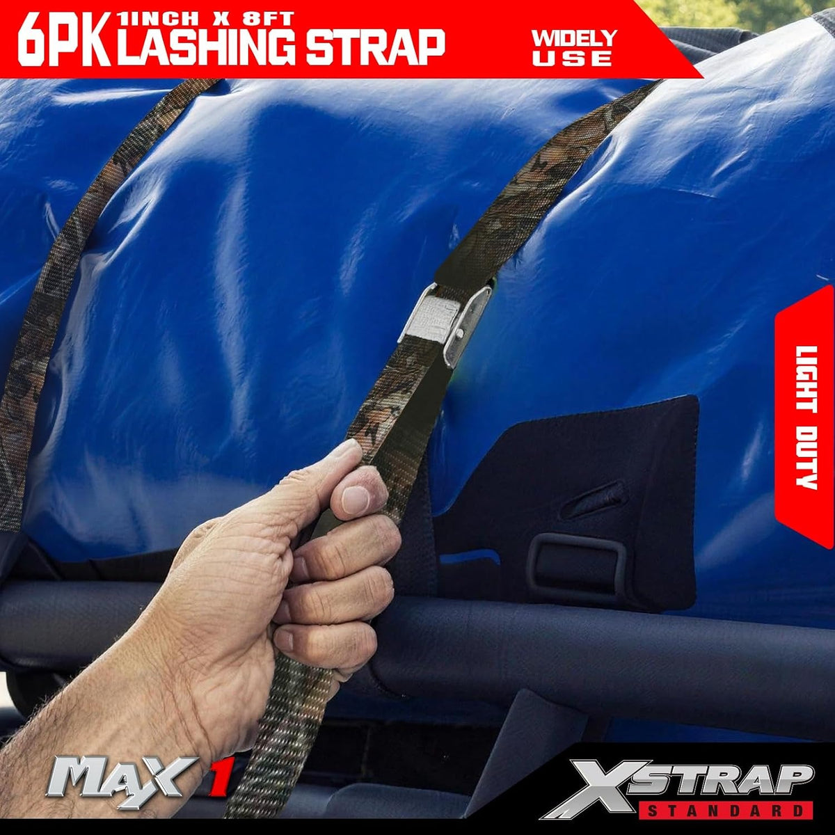 XS16006-Camouflage2 6PK 8FT Cam Buckle Lashing Straps, Cargo Tie-Down Straps 1000 lb Break Strength 1-inch Powersports Tie Down with Carry Bag for Securing Luggage Motorcycles Trailer Rack Kayak, Green