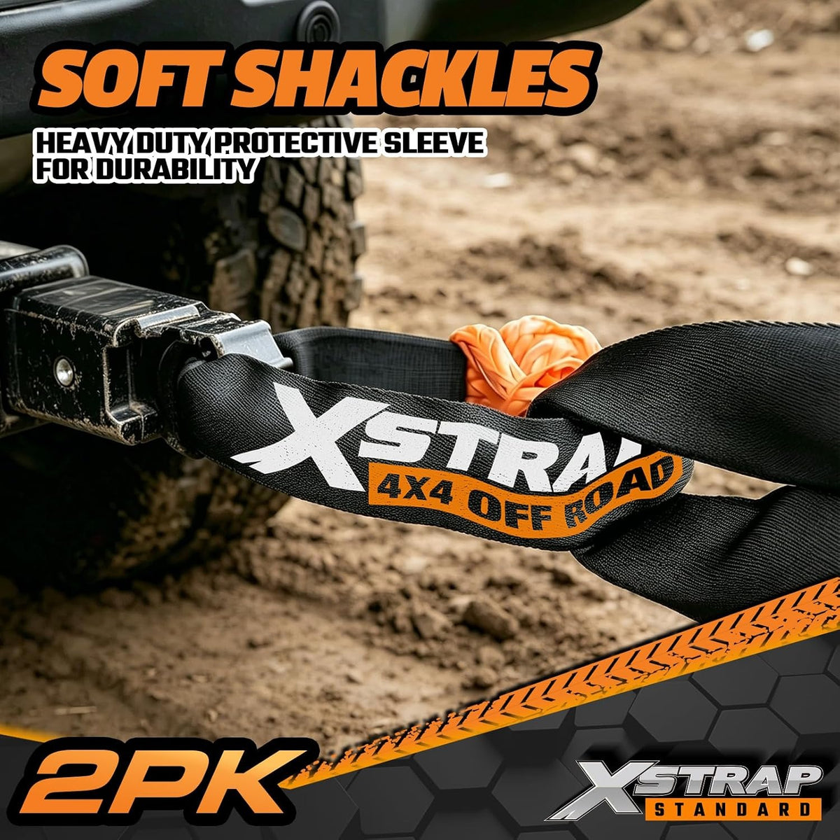 XS16094-Orange Soft Shackle 2 Pack - 1/2” x 22” 46000 Lbs Tow Recovery, Synthetic Shackle Rope, Heavy Duty Recovery Gear for Towing, Winch, Jeep, ATV, UTV, Truck, Off-Road (Orange)