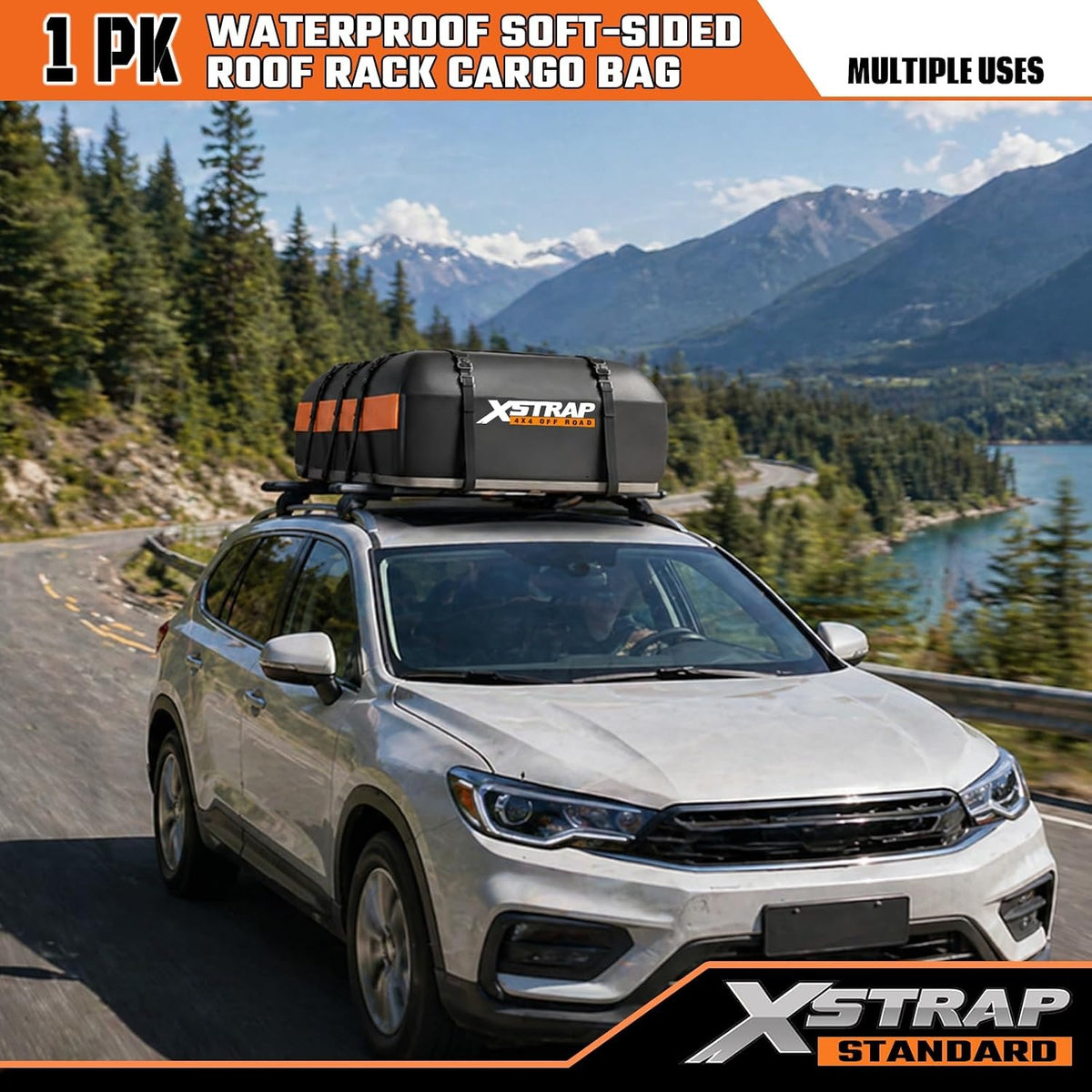21 Cubic Feet Car Rooftop Luggage Carrier Bag, Orange Weather-Resistant 840D Car Roof Bag for SUVs Sedans with/without Rack, Anti-Slip Mat, 6-Door Hooks, 2-Extra Straps, Lock44310-orange