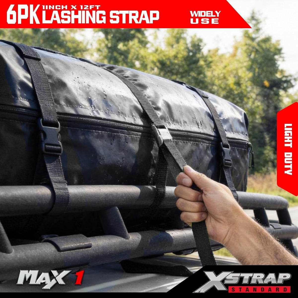 XS61090 Cambuckle Tie Down Strap 6-Pack 1"x12' Cargo Lashing Straps 1000 lb Break Strength 1-inch Powersports Tie Down with Carry Bag for Securing Luggage Motorcycles Trailer Rack Kayak, Black