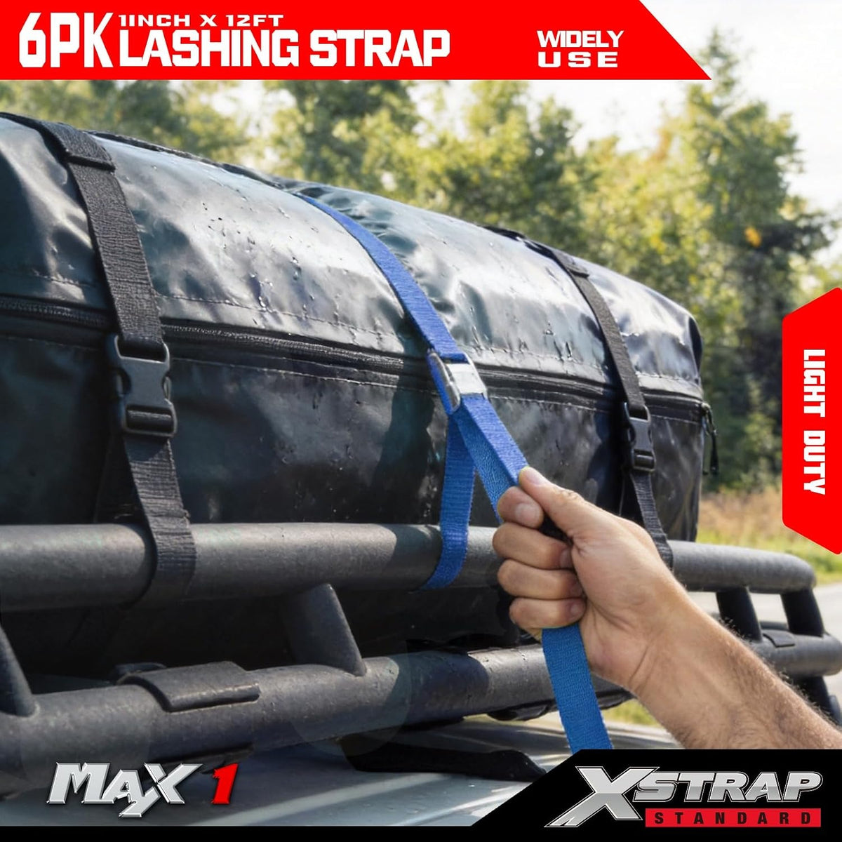 XS61091 Cambuckle Tie Down Strap 6-Pack 1"x12' Cargo Lashing Straps 1000 lb Break Strength 1-inch Powersports Tie Down with Carry Bag for Securing Luggage Motorcycles Trailer Rack Kayak, Blue