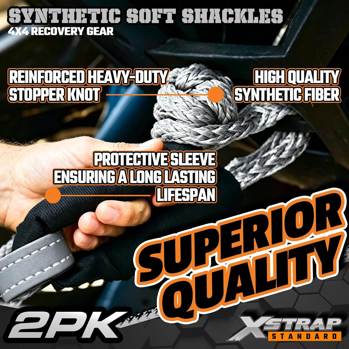 XS16094-Grey Soft Shackle 2 Pack - 1/2” x 22” 46000 Lbs Tow Recovery, Synthetic Shackle Rope, Heavy Duty Recovery Gear for Towing, Winch, Jeep, ATV, UTV, Truck, Off-Road (Grey)