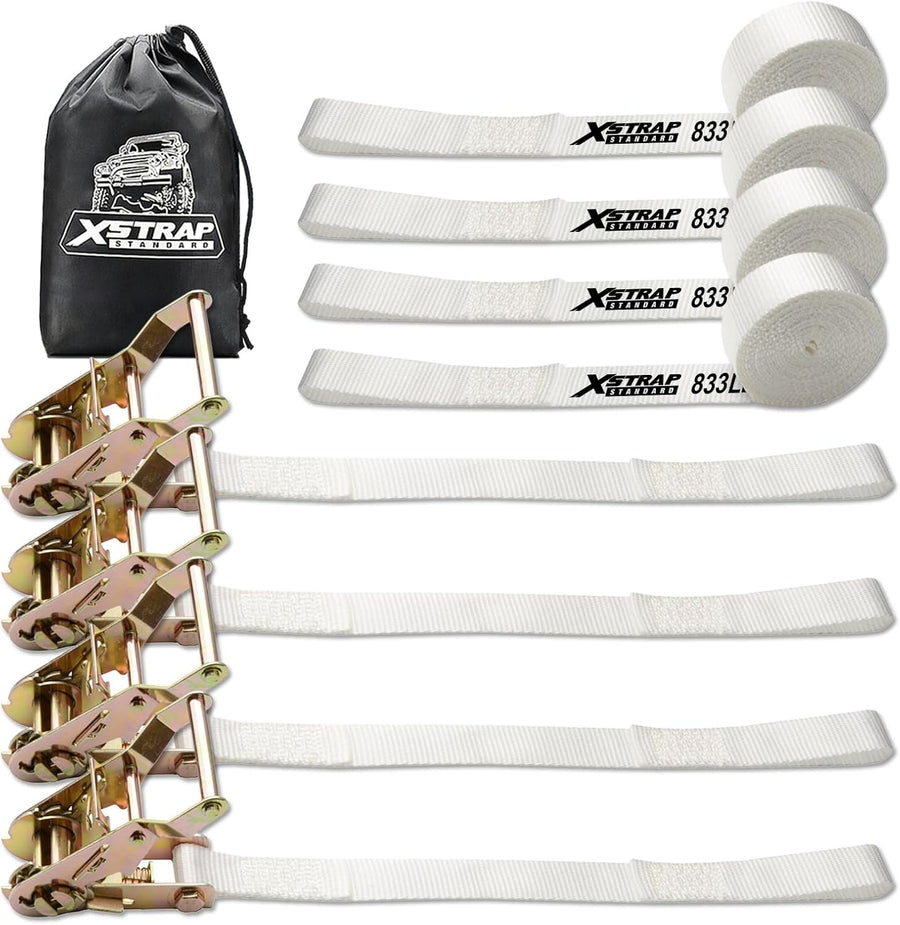 XS16099 4PK 1" × 12' Ratchet Tent Straps w/Loop End Tie Down Strap, Heavy Duty 2500lbs Breaking Strength, Secure Tents & Canopies for Camping/Events, Tie Down Straps, Durable Polyester Webbing