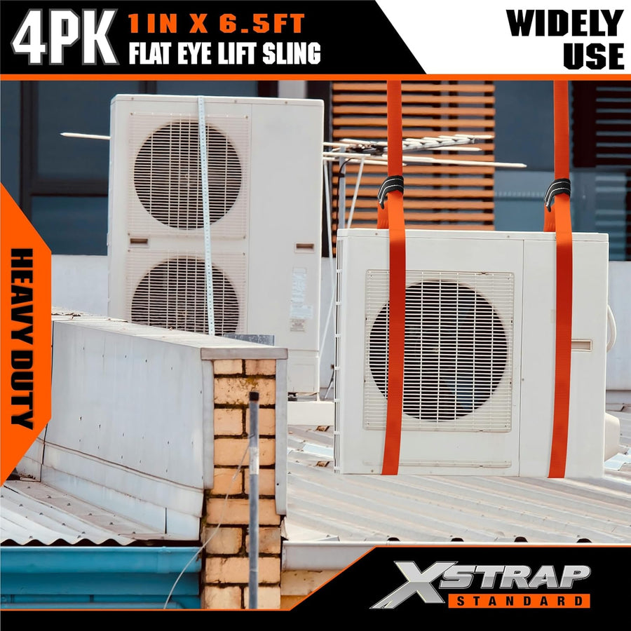 XS16097-4PK 1"x6.5ft Lifting Sling Straps 2000 lb Vertical Capacity 1600 lbs Choker / 4000 lbs Basket Capacity, 5:1 Safety Factor Polyester Web Slings for Rigging, Hoist, Tree Stump Removal