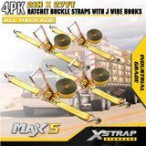 4PK Heavy Duty Ratchet Tie Down Straps 2" x 27' 10,000lbs WIth D J Hooks XS16096