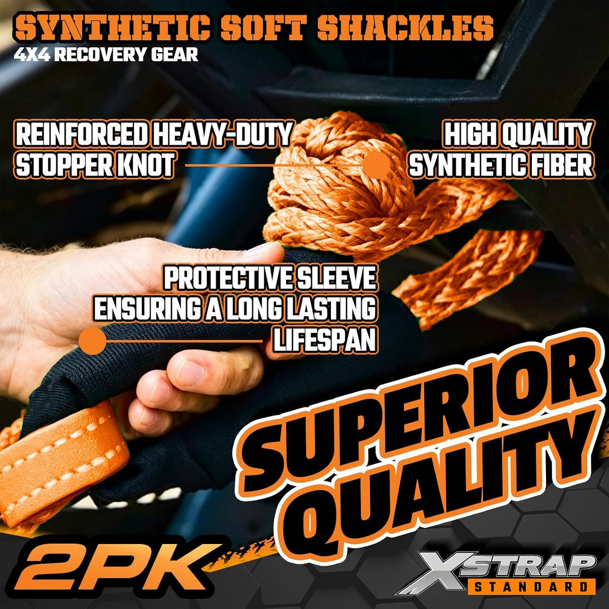 XS16094-Orange Soft Shackle 2 Pack - 1/2” x 22” 46000 Lbs Tow Recovery, Synthetic Shackle Rope, Heavy Duty Recovery Gear for Towing, Winch, Jeep, ATV, UTV, Truck, Off-Road (Orange)