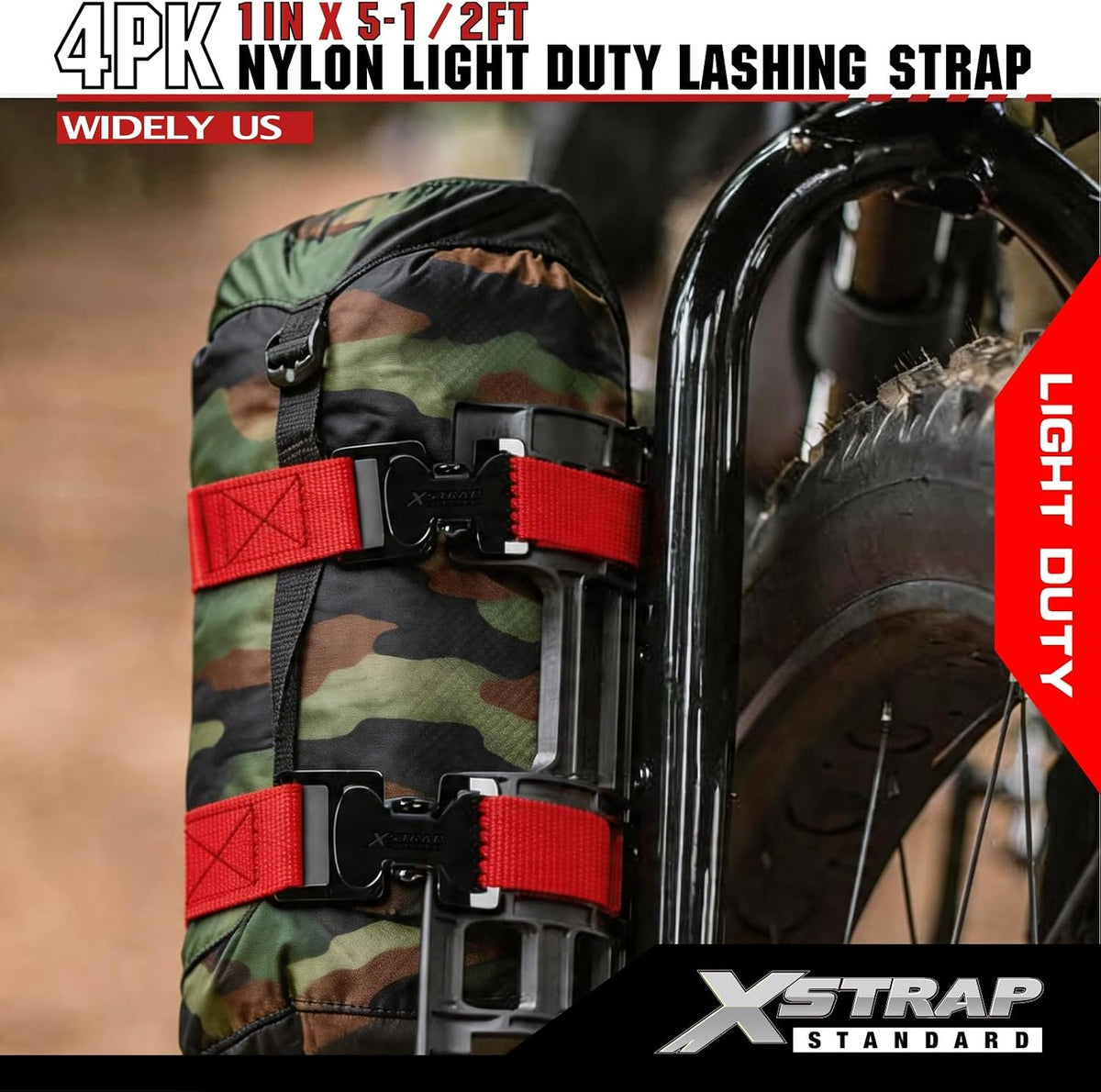 XS11520 4PK 1" x 5-1/2ft Lashing Straps with Alligator Thumb Buckle Clip All-Purpose Cargo Secure Utility Webbing Tie Down Straps for Ladders, Boxes, Small Cargo, Luggage, Camping Gear, Red