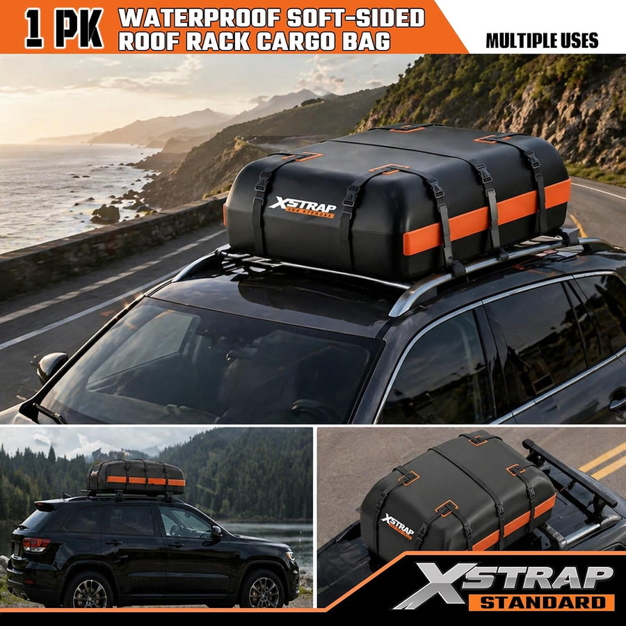 16 Cubic Feet Car Rooftop Luggage Carrier Bag, Orange Weather-Resistant 840D Car Roof Bag for SUVs Sedans with/without Rack, Anti-Slip Mat, 6-Door Hooks, 2-Extra Straps, Lock44309-orange