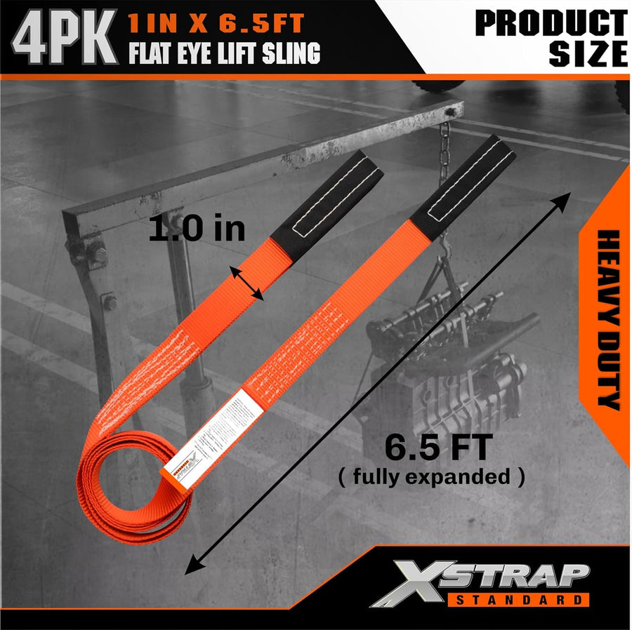 XS16097-4PK 1"x6.5ft Lifting Sling Straps 2000 lb Vertical Capacity 1600 lbs Choker / 4000 lbs Basket Capacity, 5:1 Safety Factor Polyester Web Slings for Rigging, Hoist, Tree Stump Removal