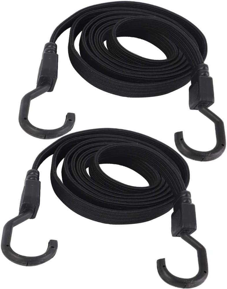 XS16031-black 2 Pack Heavy Duty 77inch Flat Bungee Cords with Hooks Heavy Duty Army Green Bungee Straps for Bike Rack, Cargo, Luggage, Camping, Trunk Cargo and Outdoor Gear Securing