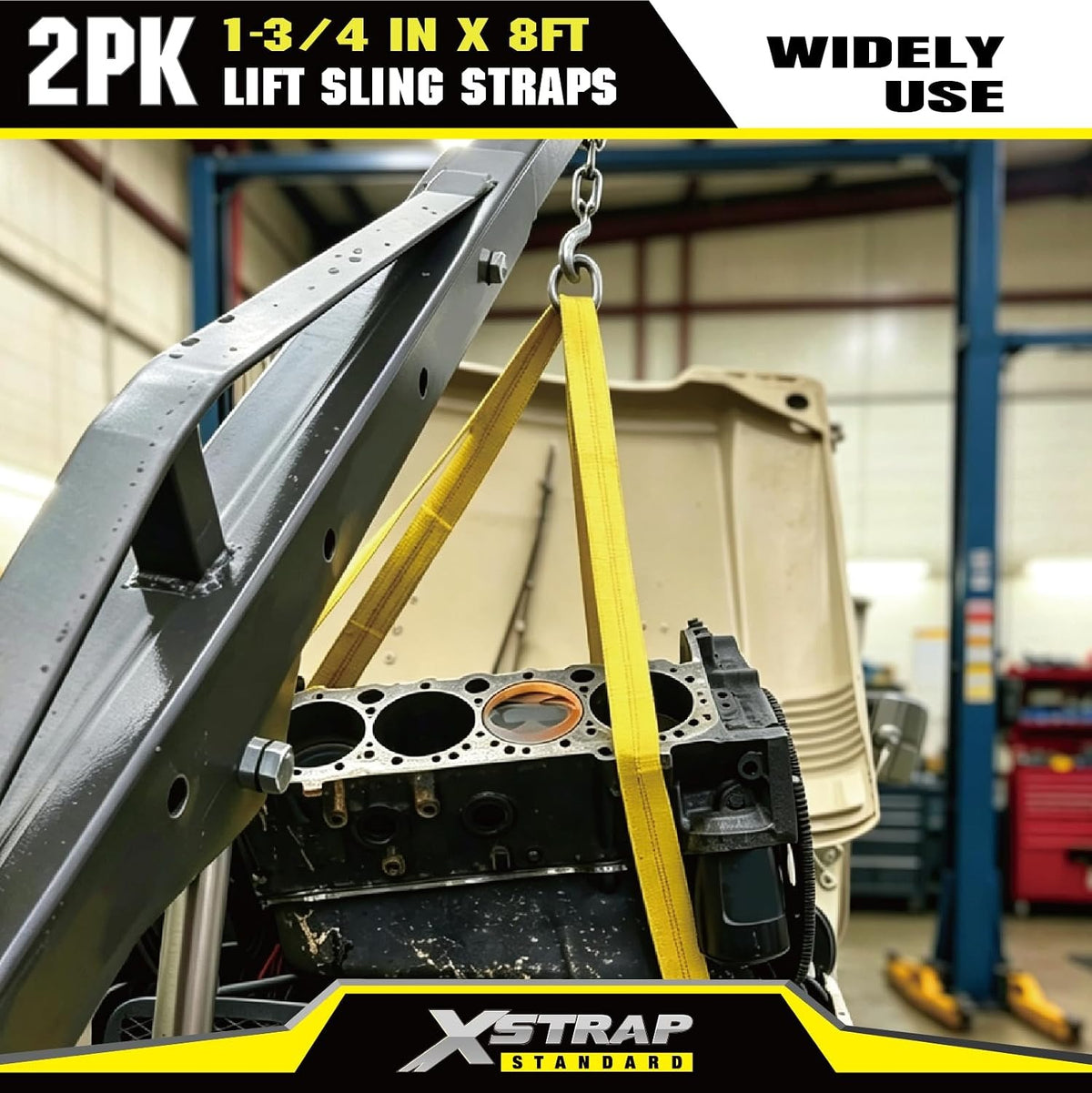 XS16045 2PK 1-3/4''x 8FT Lifting Sling Web Tow Straps w/Loop End 5000 lbs Breaking Strength, Heavy Duty Flat Lift Sling Web Straps for Rigging, Moving, Hoist, Tree Stump Removal