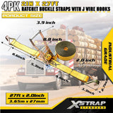 4PK Heavy Duty Ratchet Tie Down Straps 2" x 27' 10,000lbs WIth D J Hooks XS16096