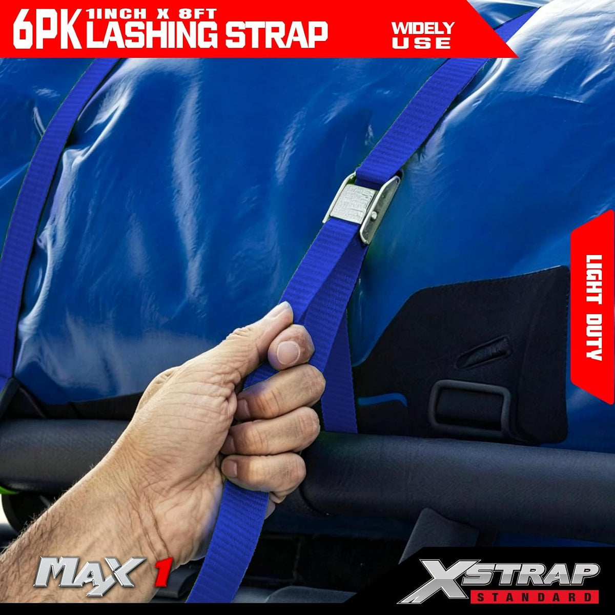XS16006-Blue 6PK 8FT Cam Buckle Lashing Straps, Cargo Tie-Down Straps 1000 lb Break Strength 1-inch Powersports Tie Down with Carry Bag for Securing Luggage Motorcycles Trailer Rack Kayak, Green