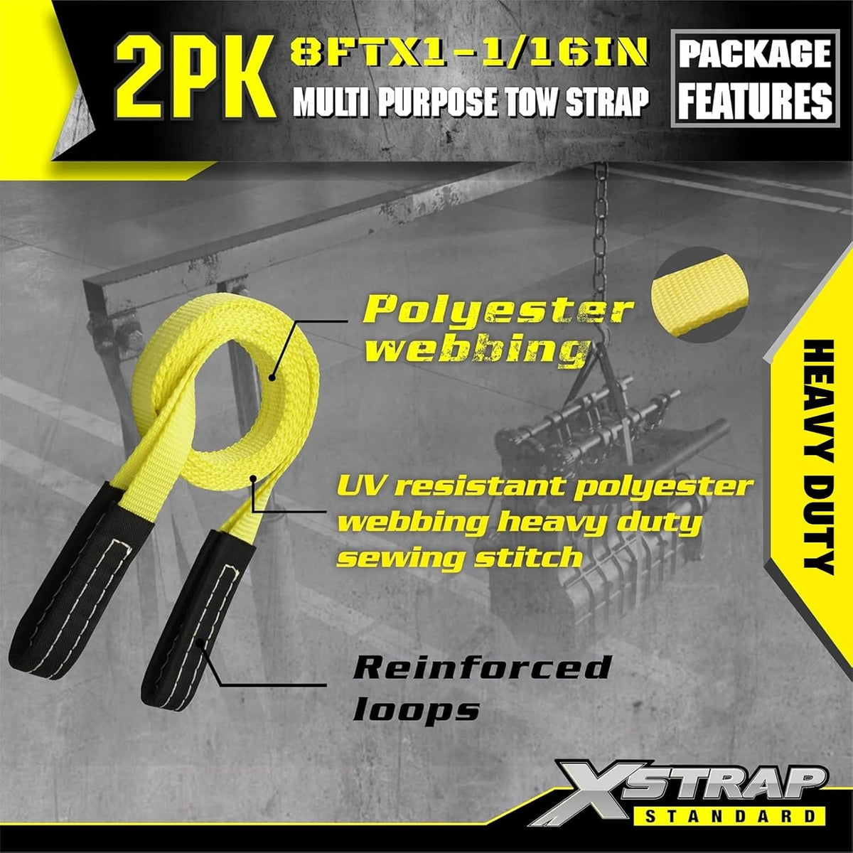 XS16018 2PK 1"x8' Lift Sling Straps Wear Guard End Heavy Duty Strap 4,000 lbs Break Strength Lifting Straps with 2 Reinforced Loops for Tree Saver Lifting Furniture Appliances Machine, hoisting