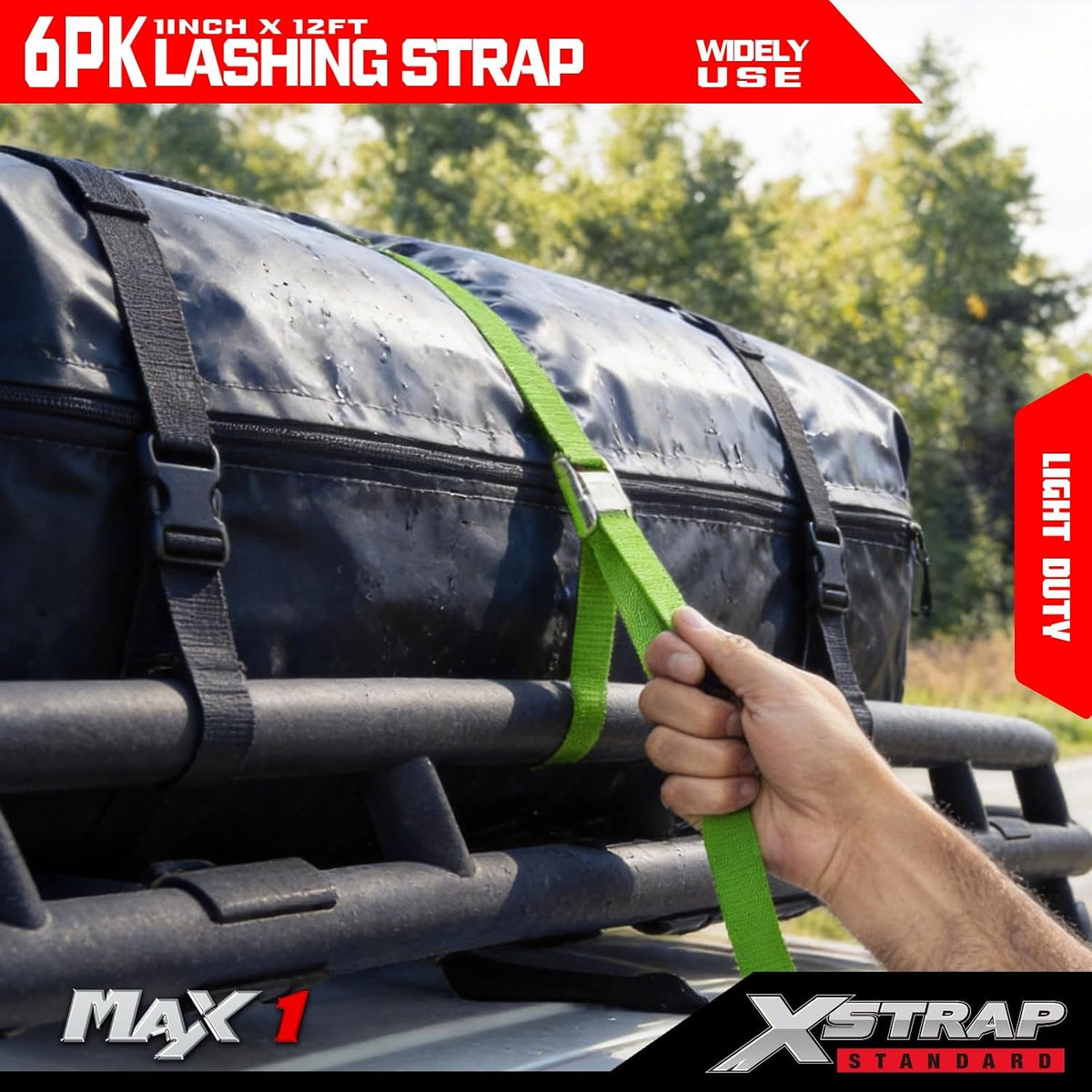 XS61092 Cambuckle Tie Down Strap 6-Pack 1"x12' Cargo Lashing Straps 1000 lb Break Strength 1-inch Powersports Tie Down with Carry Bag for Securing Luggage Motorcycles Trailer Rack Kayak, Green