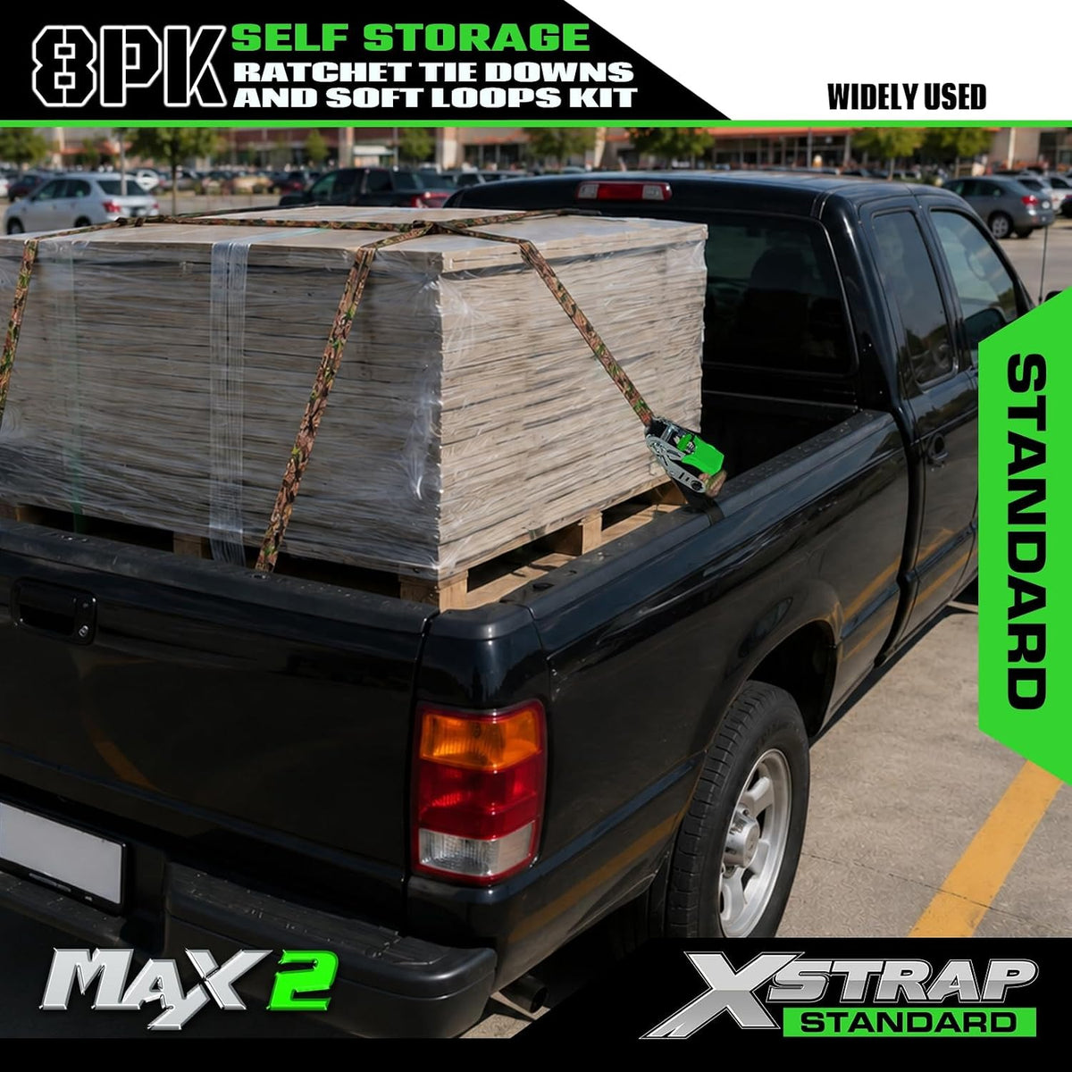 X61170 4-Pack 1" x 15ft Self-Storing Ratchet Tie Down Straps, Camo 1500 lbs Break Strength Hand Crank Cargo Straps with Soft Loops & Safety S Hooks for Truck Trailer Motorcycle Van ATV UTV
